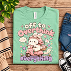 Overthink Bunny Premium T-Shirt in mint, folded close-up with neck tag showing