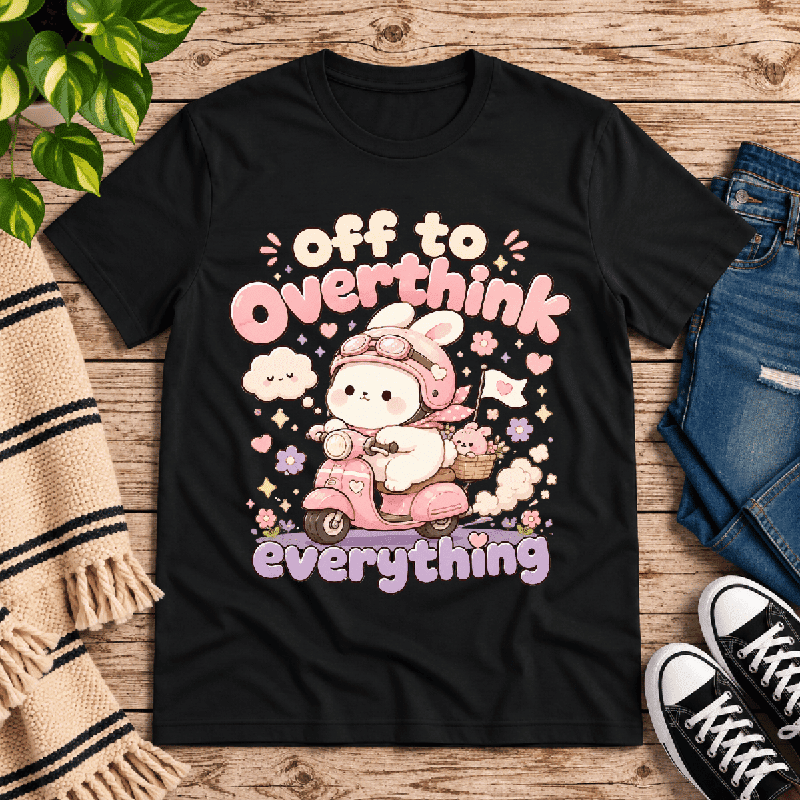 Overthink Bunny Premium T-Shirt in vintage black, flat lay