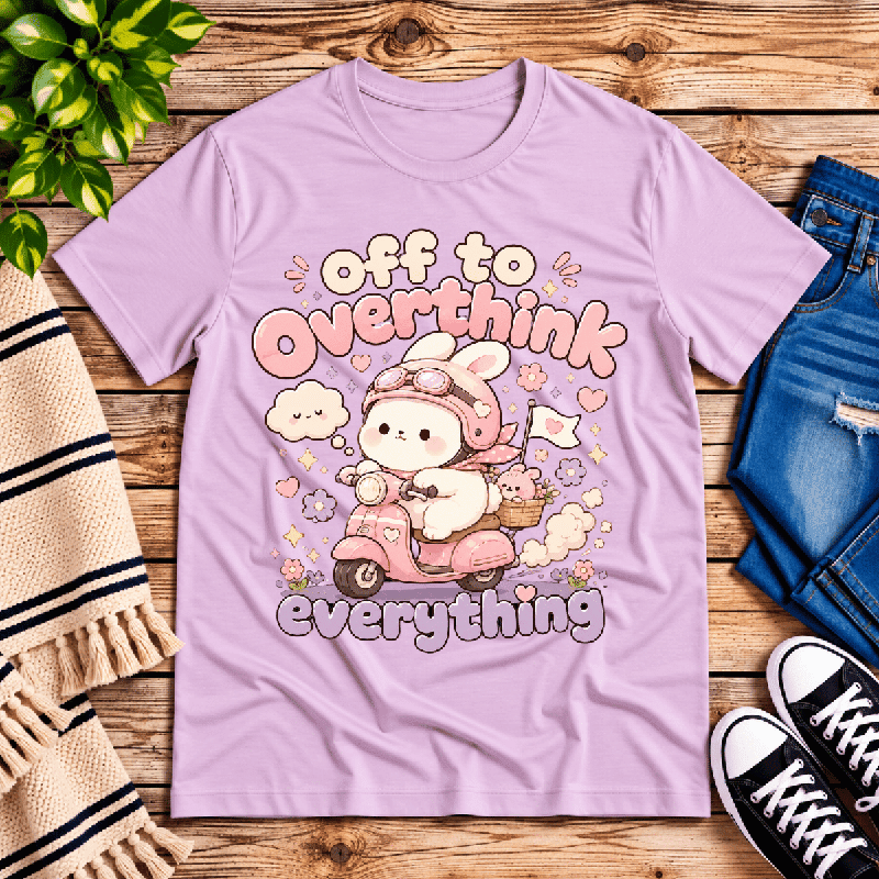 Overthink Bunny Premium T-Shirt in lilac, flat lay