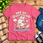 Overthink Bunny Premium T-Shirt in charity pink, flat lay