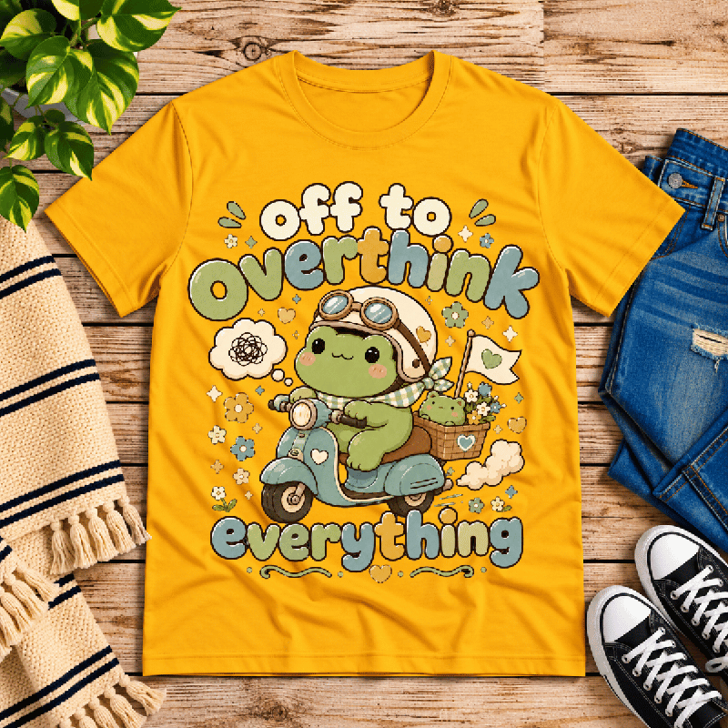Overthink Frog Premium T-Shirt in gold, flat lay