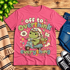 Overthink Frog Premium T-Shirt in charity pink, flat lay