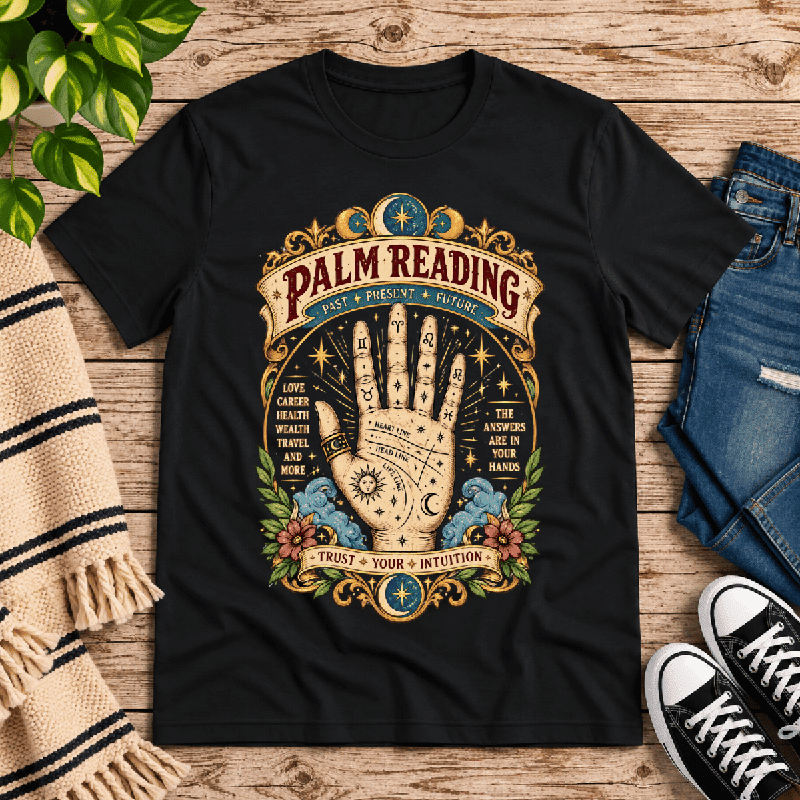 Palm Reading Premium T-Shirt in vintage black, flat lay