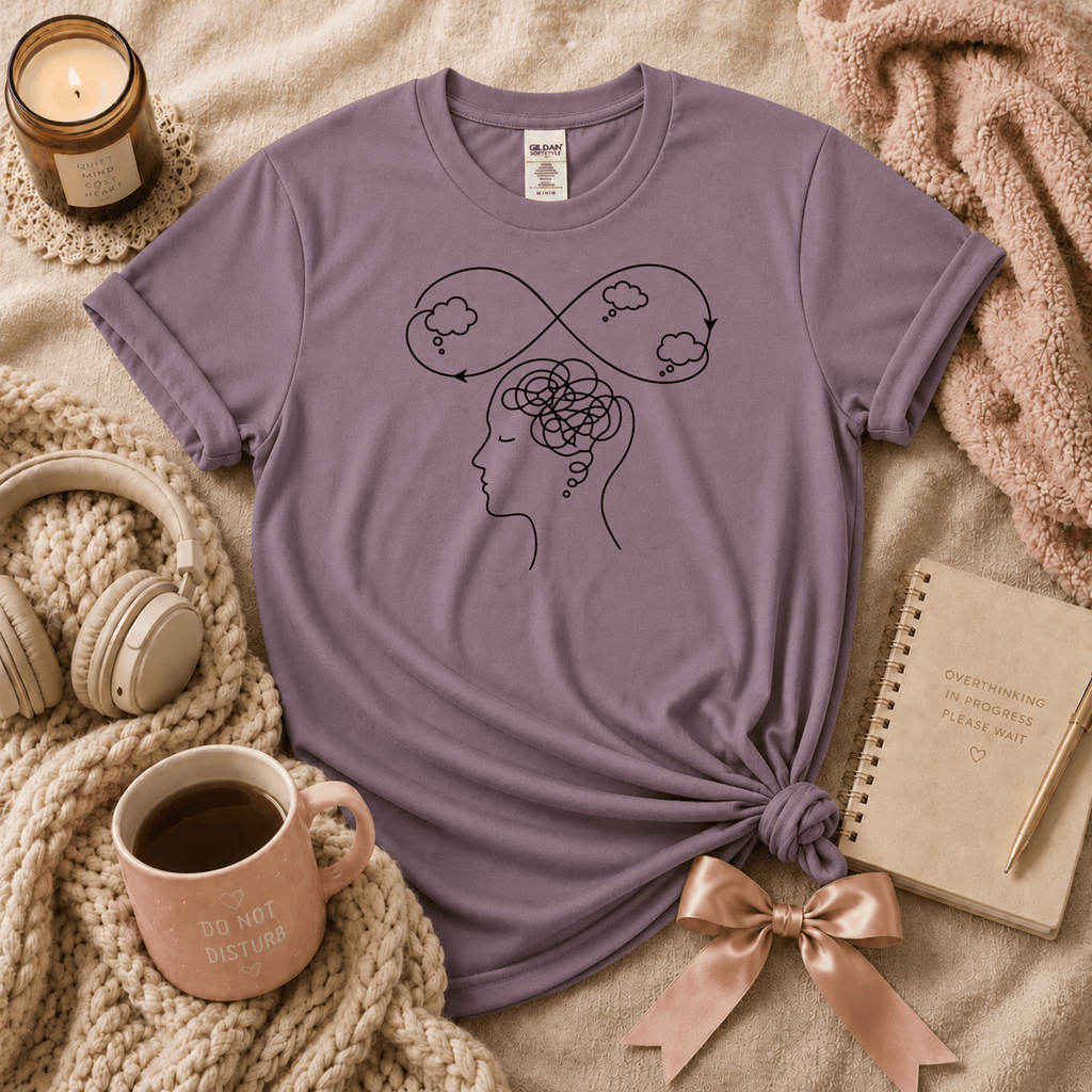 So Many Thoughts introvert graphic t-shirt cozy flat lay in paragon.