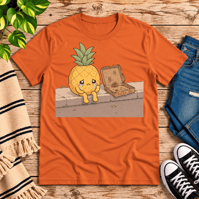 Pineapple Pizza Premium T-Shirt in burnt orange, flat lay