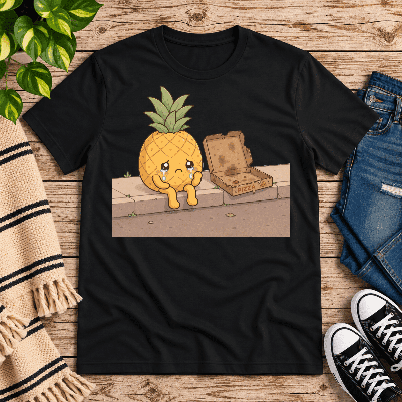 Pineapple Pizza Premium T-Shirt in vintage black, flat lay