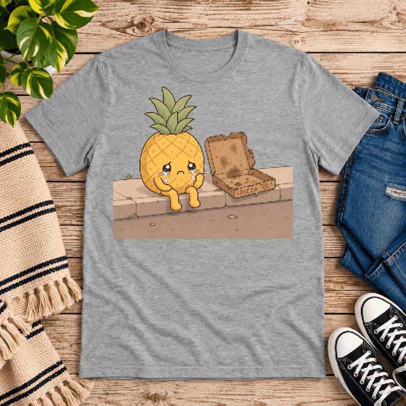 Pineapple Pizza Premium T-Shirt in athletic heather gray, flat lay