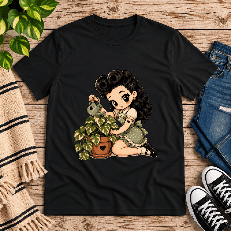 Plant Penny Premium T-Shirt in vintage black, flat lay