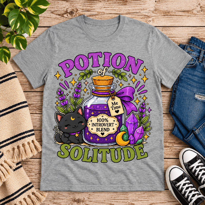Potion of Solitude Premium T-Shirt in athletic heather gray, flat lay