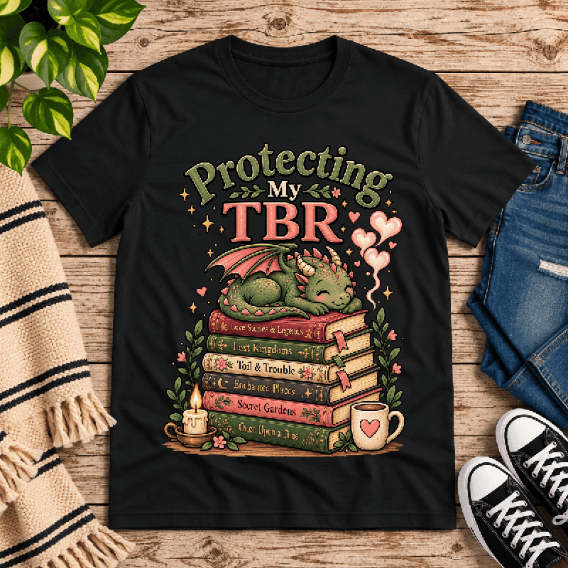 Protecting My TBR Premium T-Shirt in vintage black, flat lay