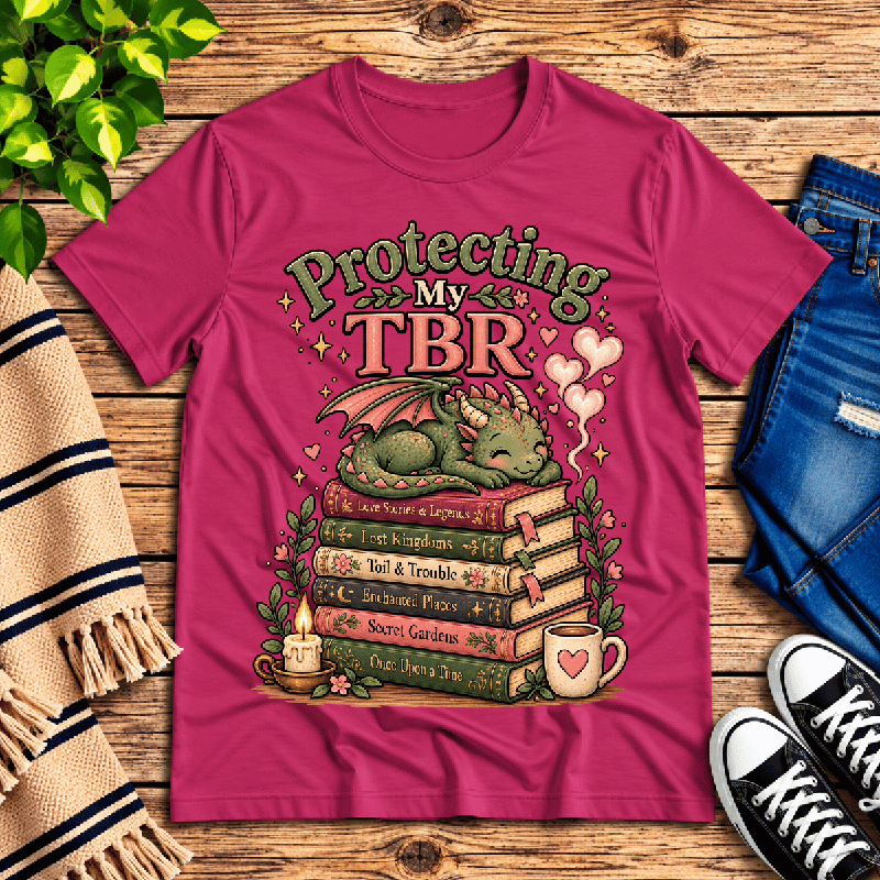 Protecting My TBR Premium T-Shirt in berry, flat lay