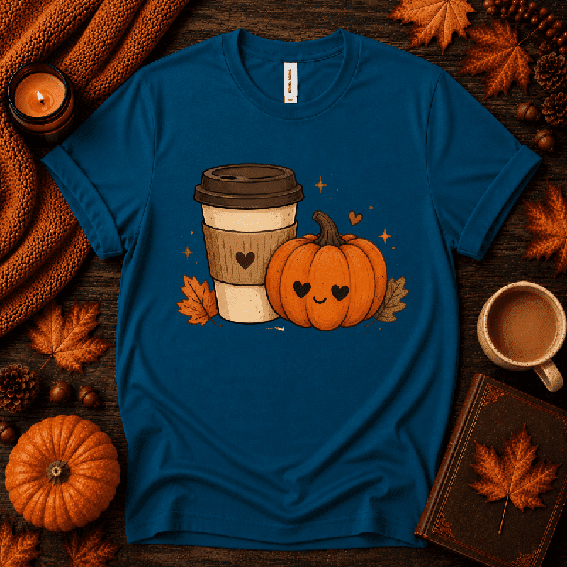 Pumpkin Latte Premium T-Shirt in deep teal, flat lay