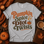 Pumpkin Spice Premium T-Shirt in athletic heather gray, flat lay with autumn props