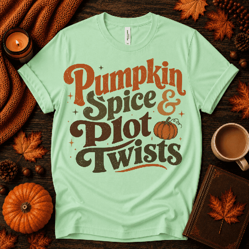 Pumpkin Spice Premium T-Shirt in mint, flat lay with autumn props