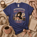 Not Anti Social introvert graphic t-shirt cozy flat lay in purple.