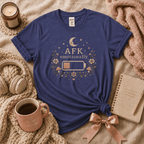 AFK introvert graphic t-shirt cozy flat lay in purple.
