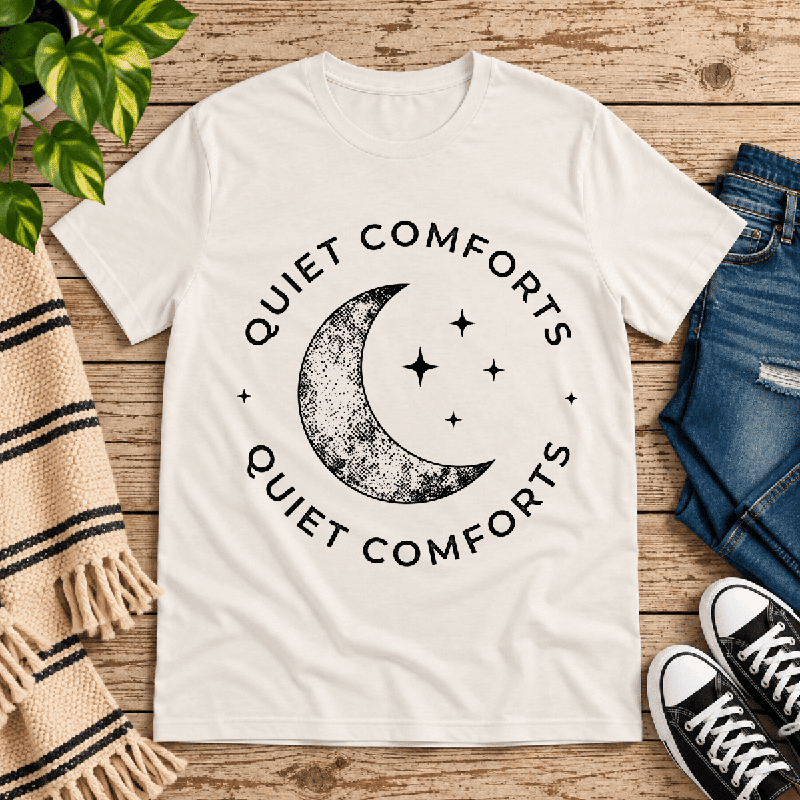 Quiet Comforts Dark Premium T-Shirt in vintage white, flat lay