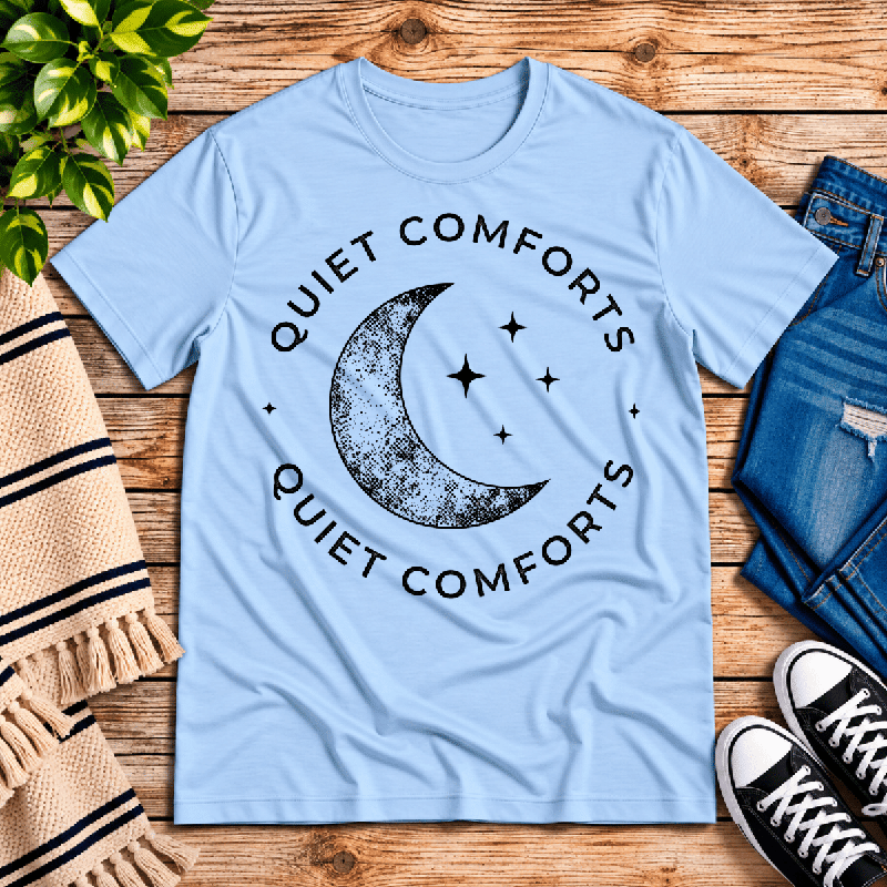 Quiet Comforts Dark Premium T-Shirt in baby blue, flat lay