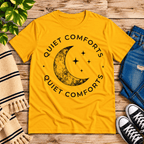 Quiet Comforts Dark Premium T-Shirt in gold, flat lay