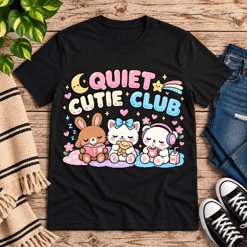 Quiet Cutie Club Premium T-Shirt in vintage black, flat lay