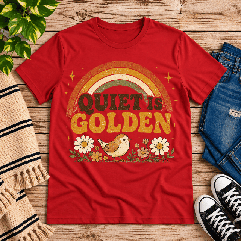 Quiet Is Golden Premium T-Shirt in red, flat lay