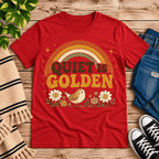 Quiet Is Golden Premium T-Shirt in red, flat lay