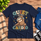 Quiet Is My Cardio Premium T-Shirt in navy, flat lay