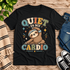 Quiet Is My Cardio Premium T-Shirt in vintage black, flat lay