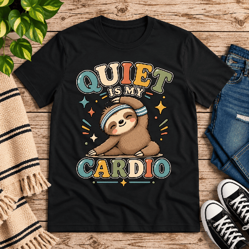 Quiet Is My Cardio Premium T-Shirt in vintage black, flat lay