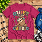 Quiet Is My Cardio Premium T-Shirt in berry, flat lay