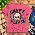 Quiet Please Premium T-Shirt in charity pink, flat lay