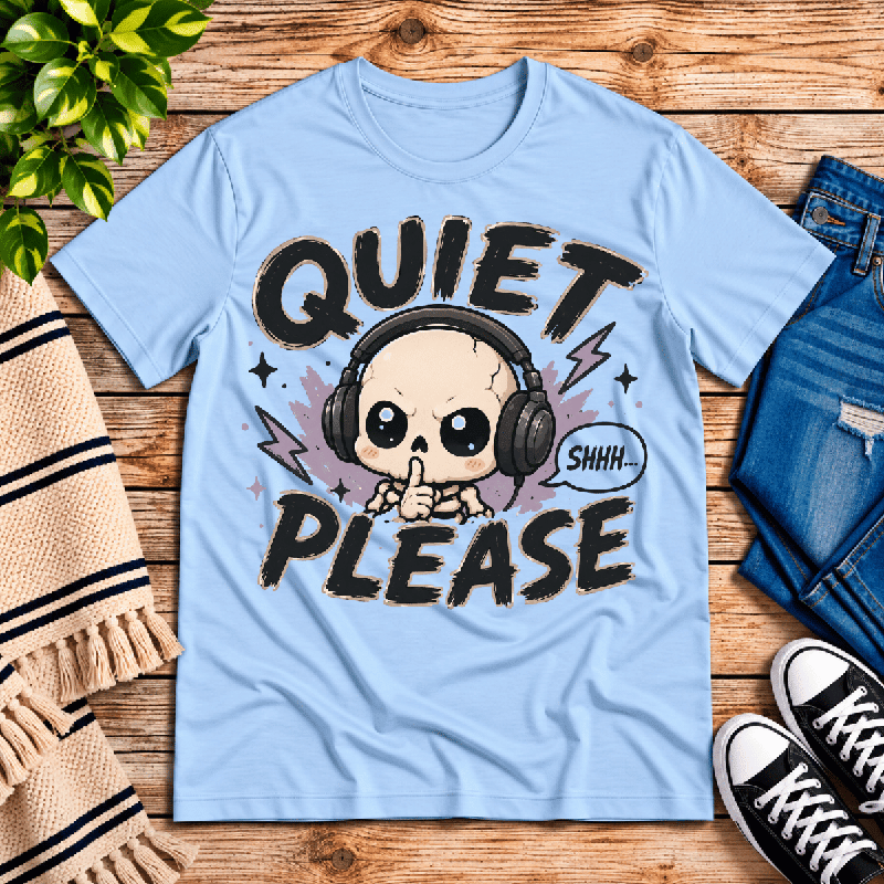 Quiet Please Premium T-Shirt in baby blue, flat lay