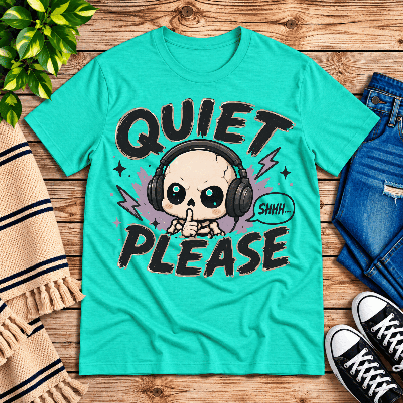 Quiet Please Premium T-Shirt in heather sea green, flat lay