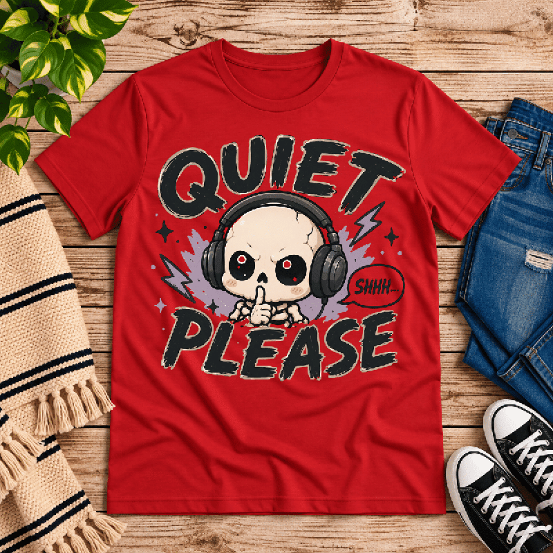 Quiet Please Premium T-Shirt in red, flat lay