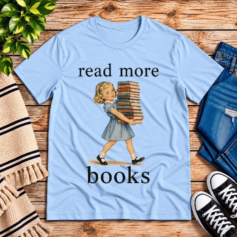Read More Premium T-Shirt in baby blue, flat lay