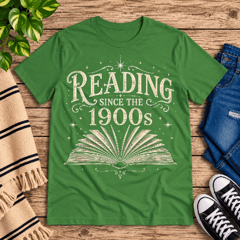 Reading Since Premium T-Shirt in leaf green, flat lay