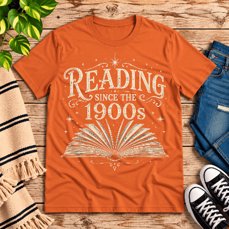 Reading Since Premium T-Shirt in burnt orange, flat lay