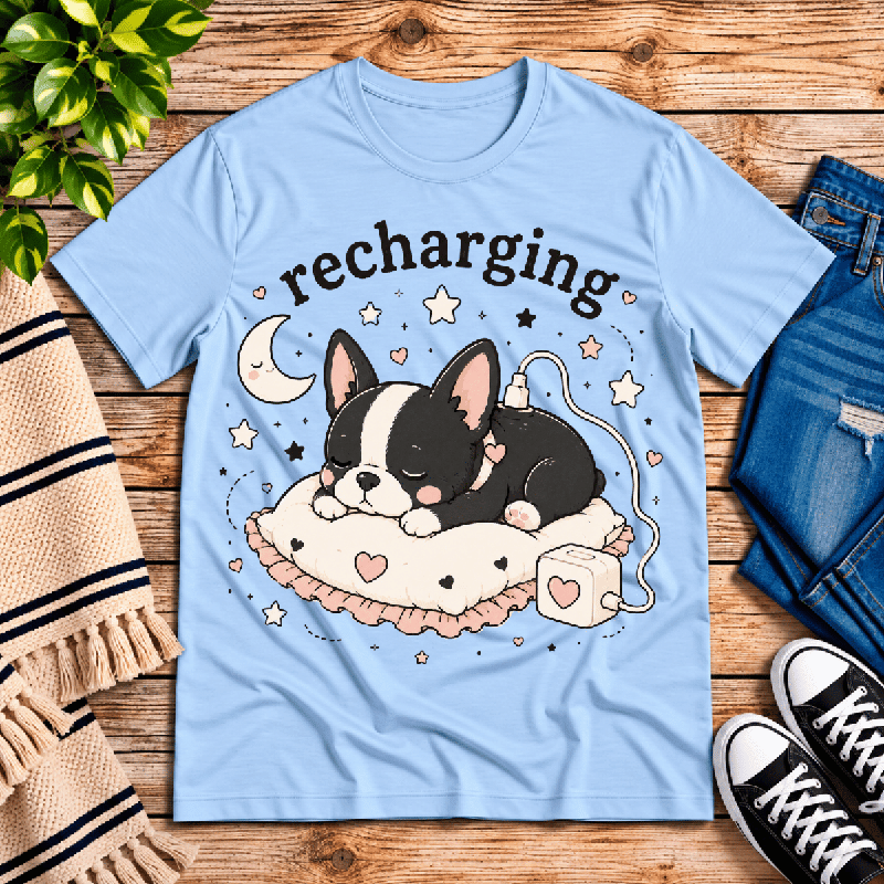 Recharging Boston Premium T-Shirt in baby blue, flat lay