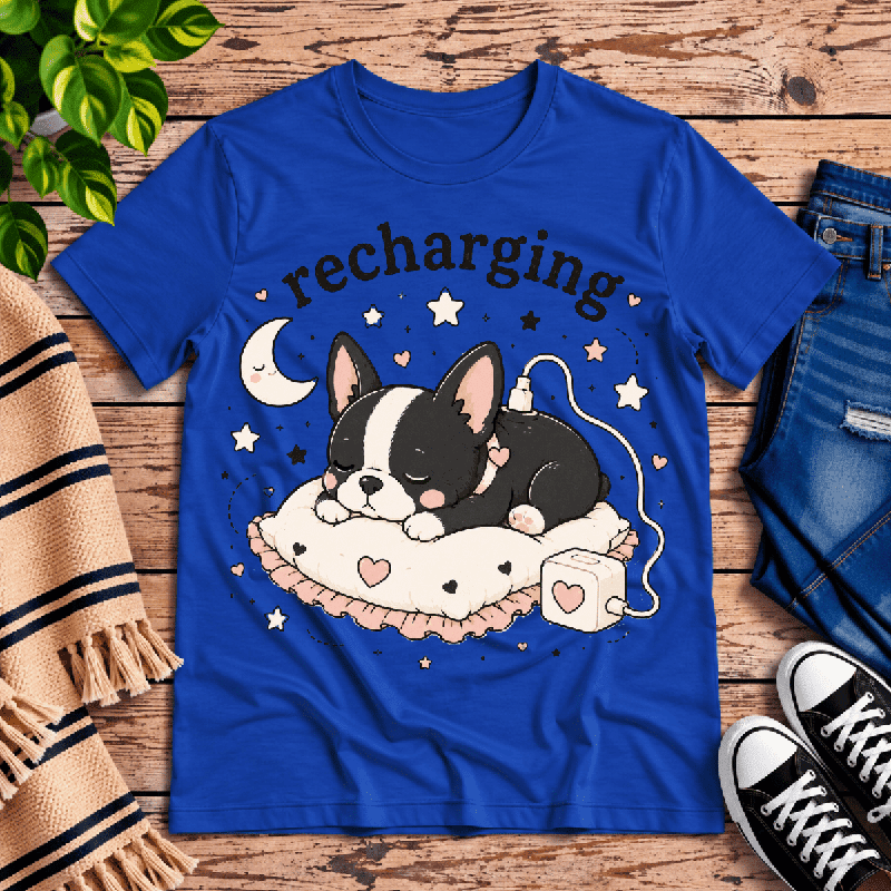 Recharging Boston Premium T-Shirt in true royal blue, flat lay