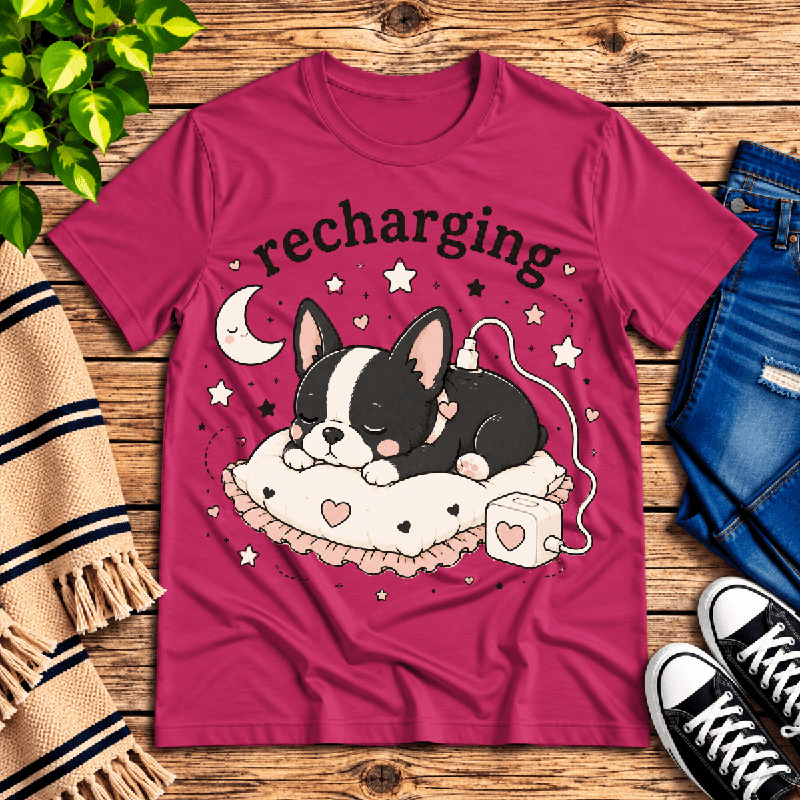 Recharging Boston Premium T-Shirt in berry, flat lay