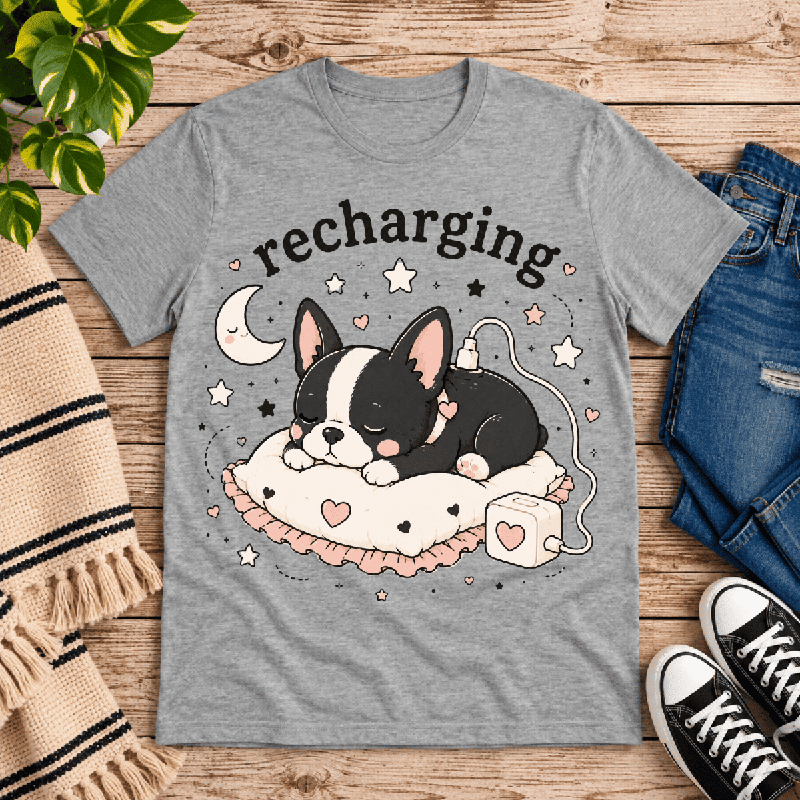Recharging Boston Premium T-Shirt in athletic heather gray, flat lay