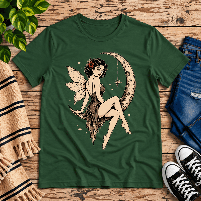 Red Rose Moon Premium T-Shirt in evergreen, flat lay