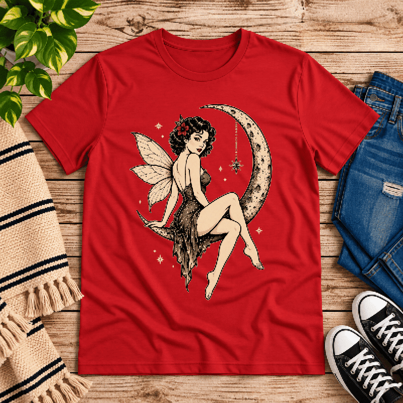 Red Rose Moon Premium T-Shirt in red, flat lay