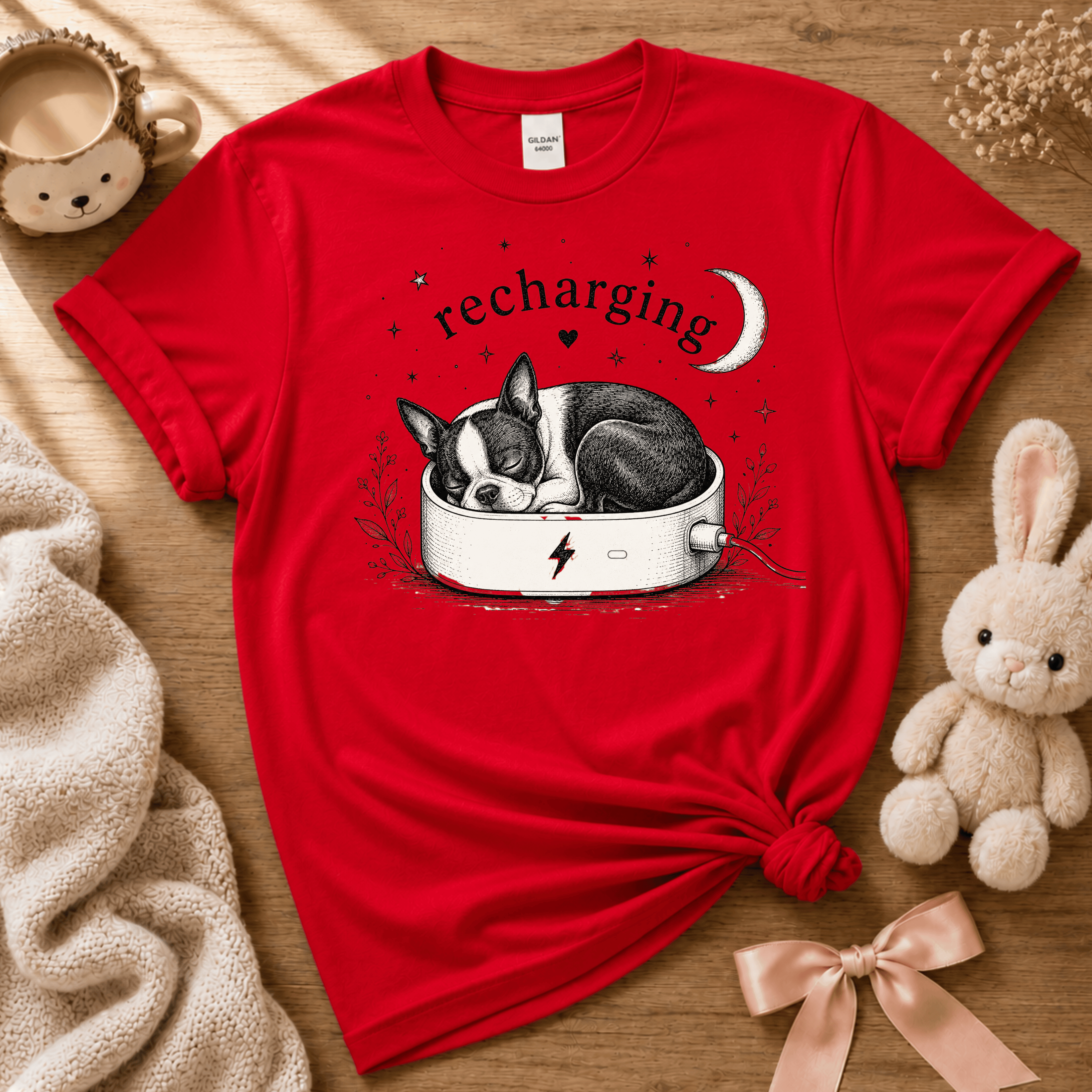 Boston Recharging | Cute Animal Graphic T-Shirt