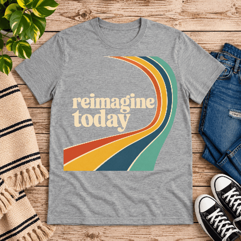 Reimagine Today Premium T-Shirt in athletic heather gray, flat lay