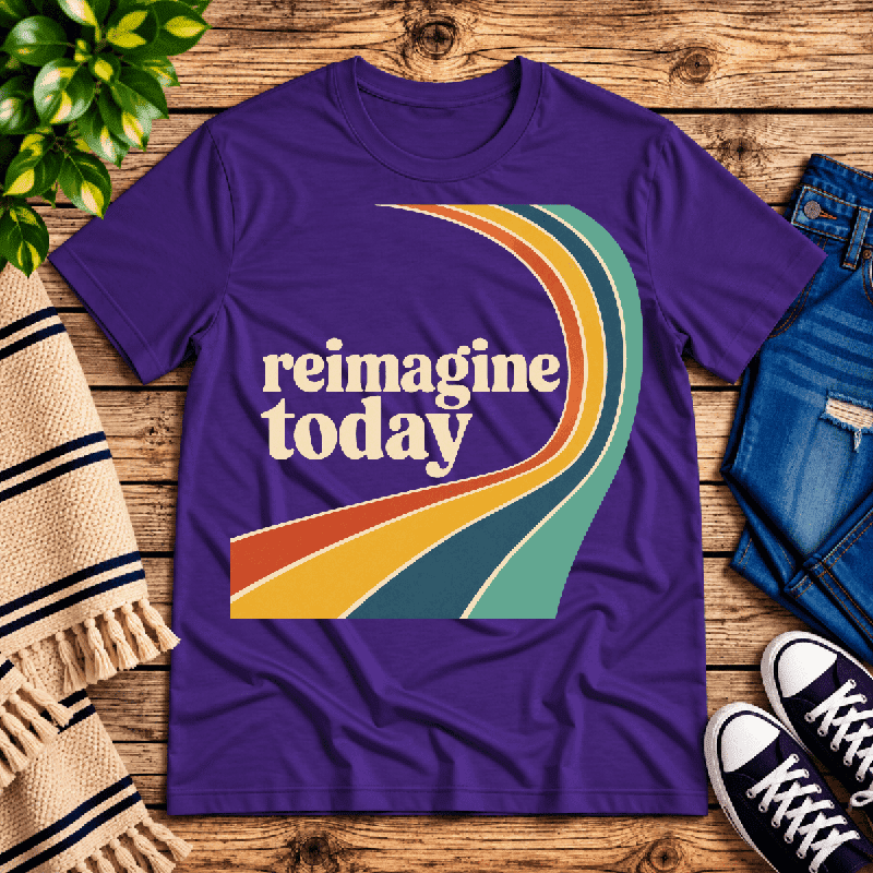 Reimagine Today Premium T-Shirt in team purple, flat lay