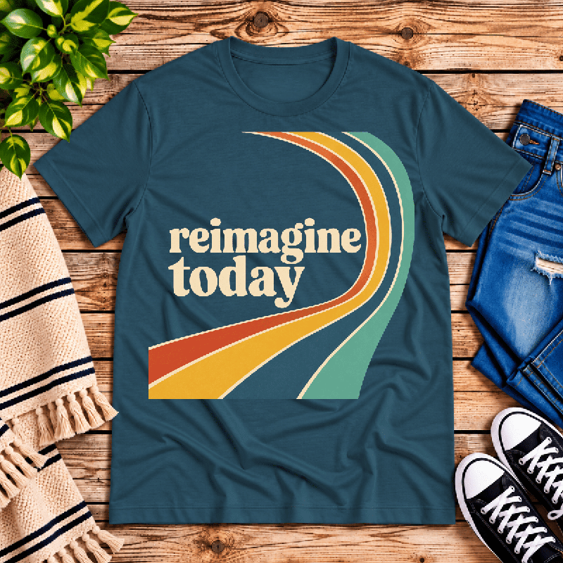 Reimagine Today Premium T-Shirt in deep teal, flat lay