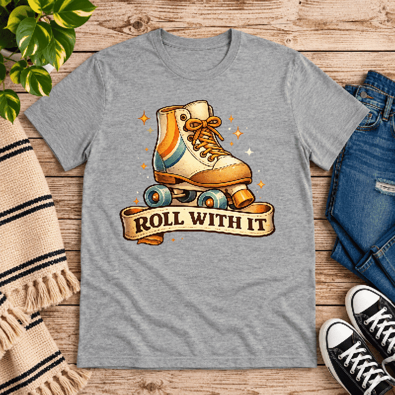 Roll With It Premium T-Shirt in athletic heather gray, flat lay