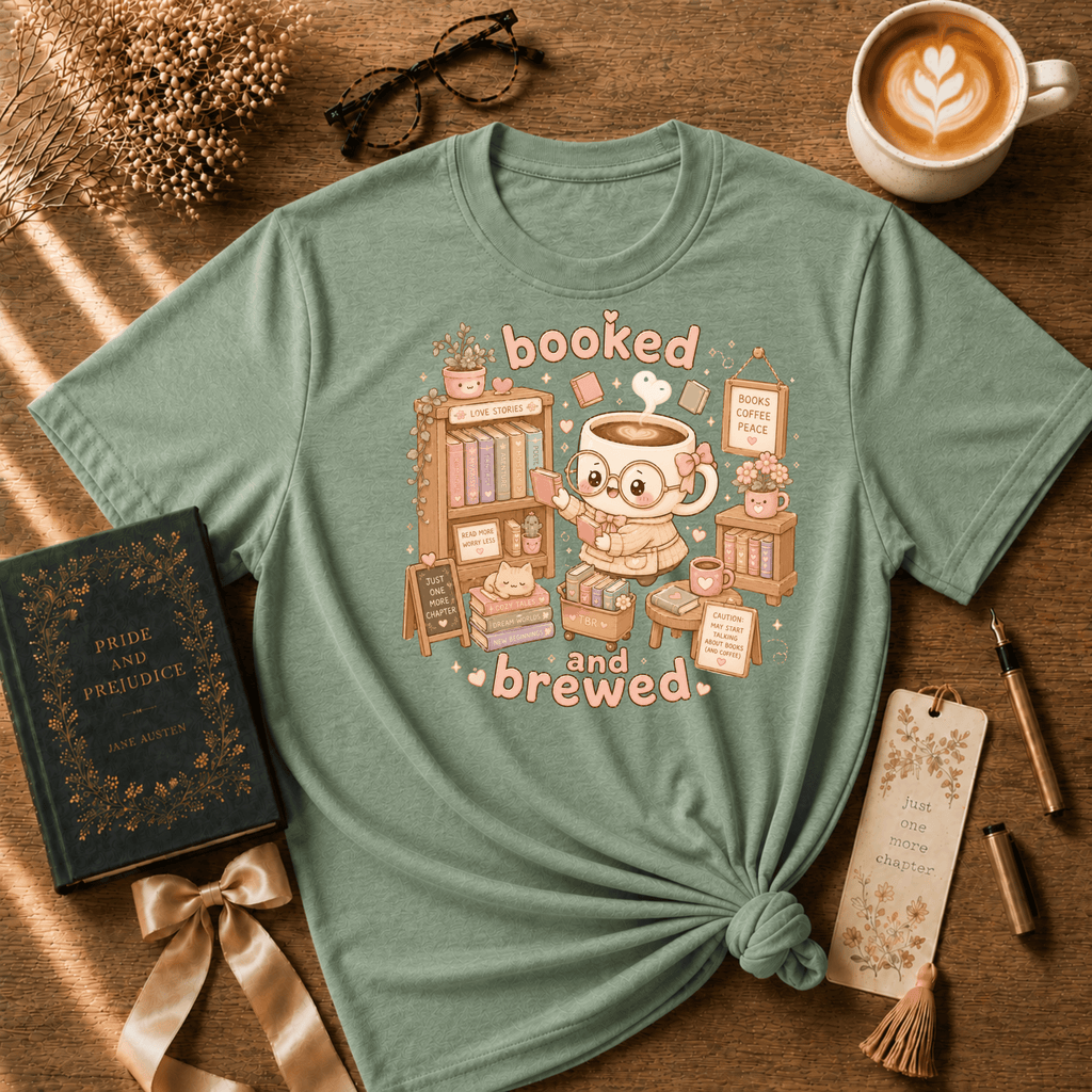 Booked and Brewed | Book Lover Graphic T-Shirt