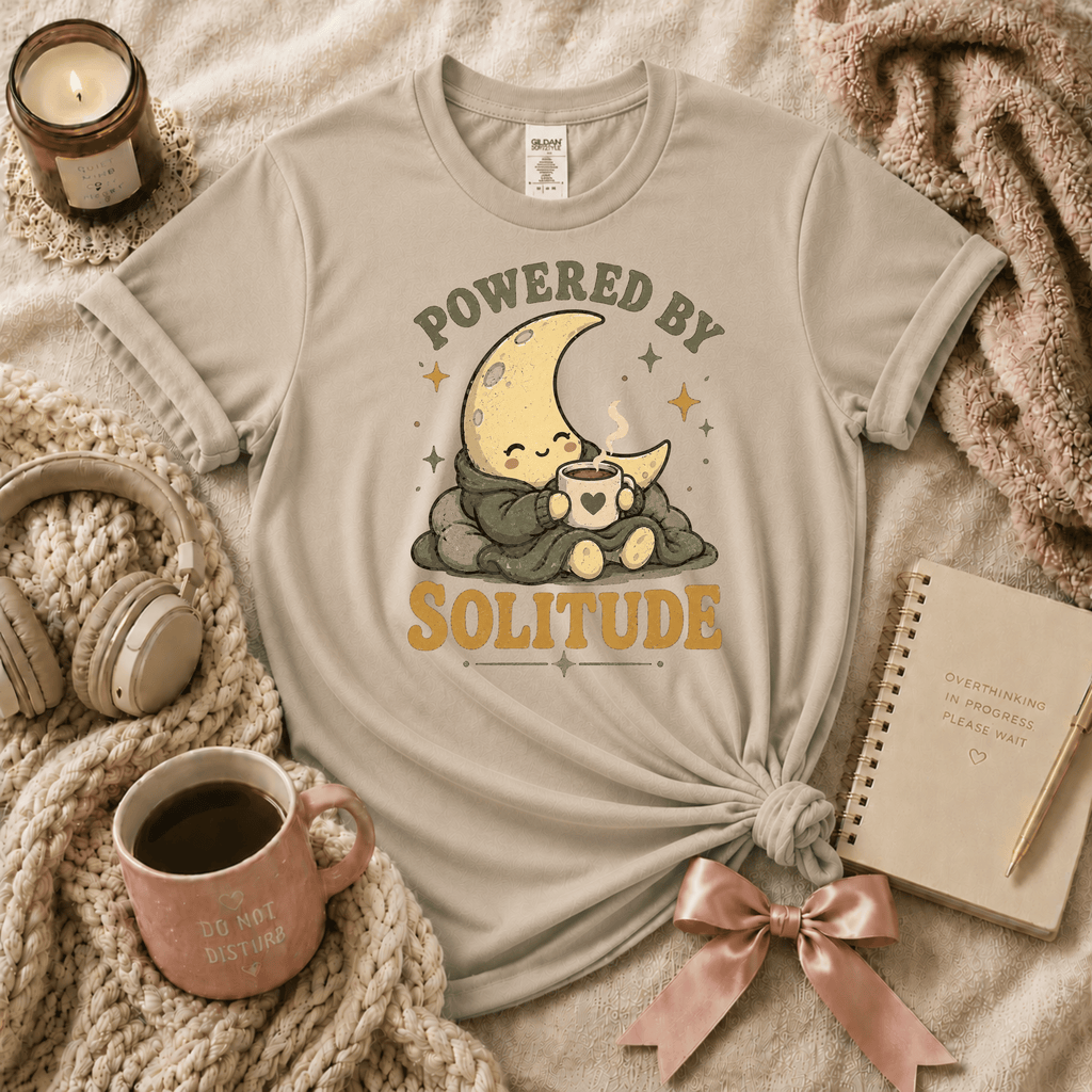 Powered By Solitude | Funny Introvert Graphic T-Shirt
